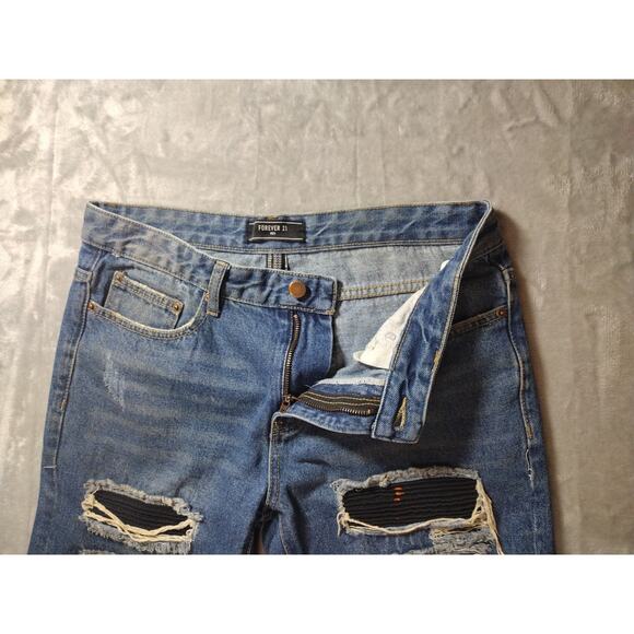 Streetwear Distressed Patch Work Mens 33×32 Straight Jeans By Forever 21 - Picture 4 of 11